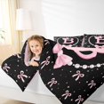 thumbnail image 3 of Manfei Girls Pink Letter Monogrammed B Queen Comforter Set 3pcs,Kids Teens Ribbon Bow Knot Pearl Print Bedding Comforter Set,Pink Reversible,Super Cozy Room Decor, 3 of 6