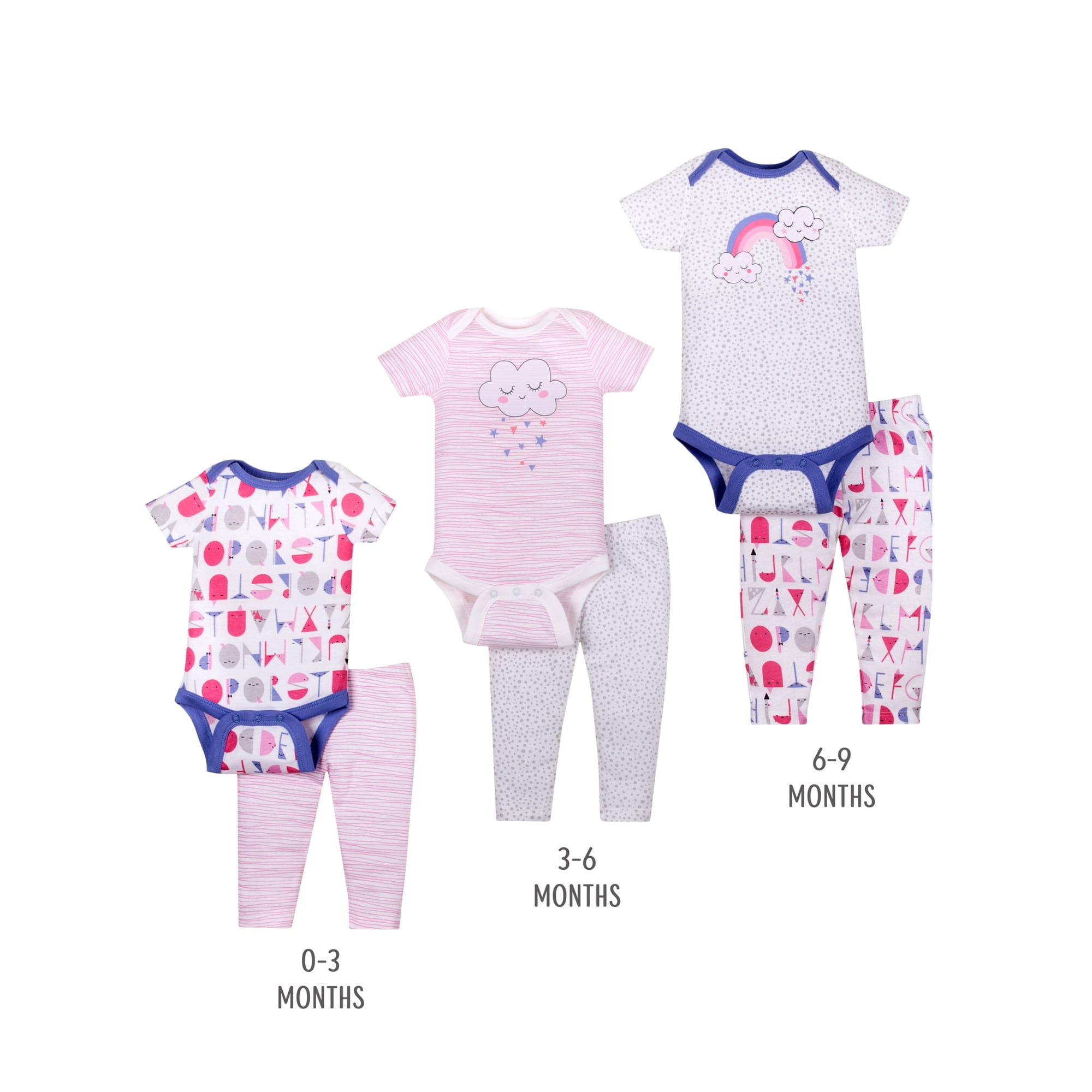 Little Star Organic Baby Girl Grow With Me Bodysuit & Pants Shower Gift Set, 6-Piece