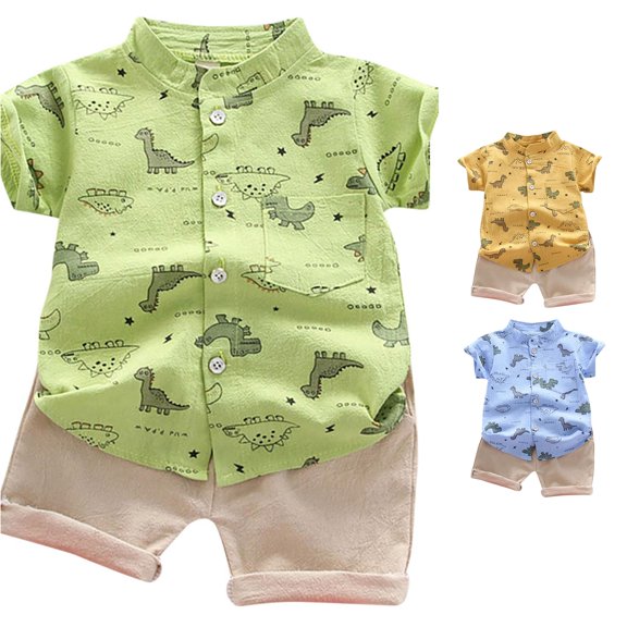 RTKFRFLM Boys 2 Piece Yellow Cartoon T Shirt Shorts Set Kids Summer Outfit