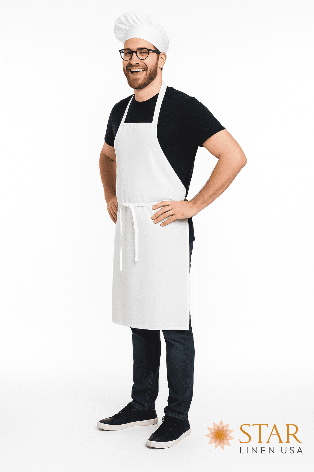34" x 36" White Bib Apron Without Pockets, Duck Weave Cotton-Poly Blend, Unisex, Long Tie (12)