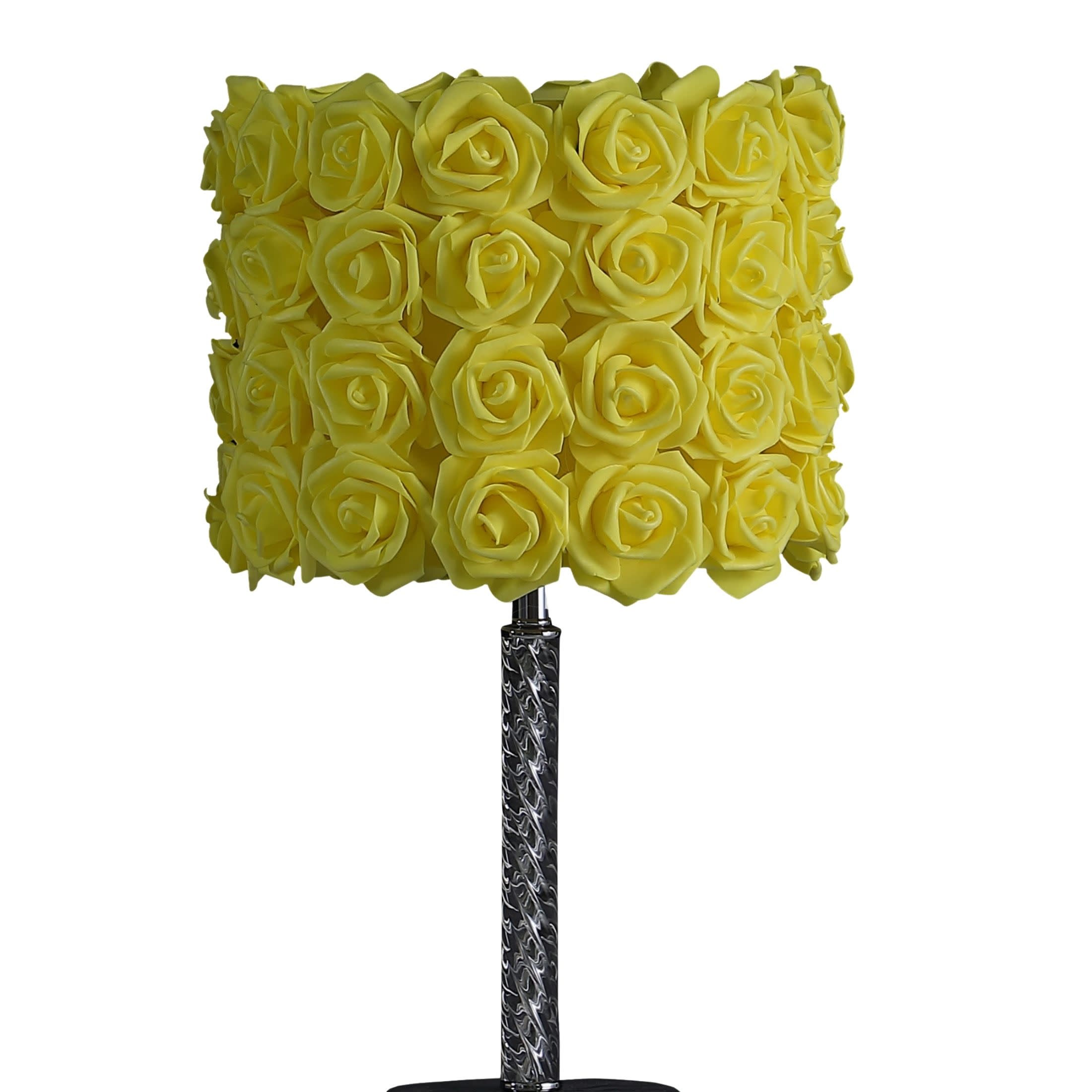 Noble House 18.25" Roses Table Lamp, Twisted Acrylic Body, Drum Shade, Chrome Base, E26 Light Bulb, Yellow