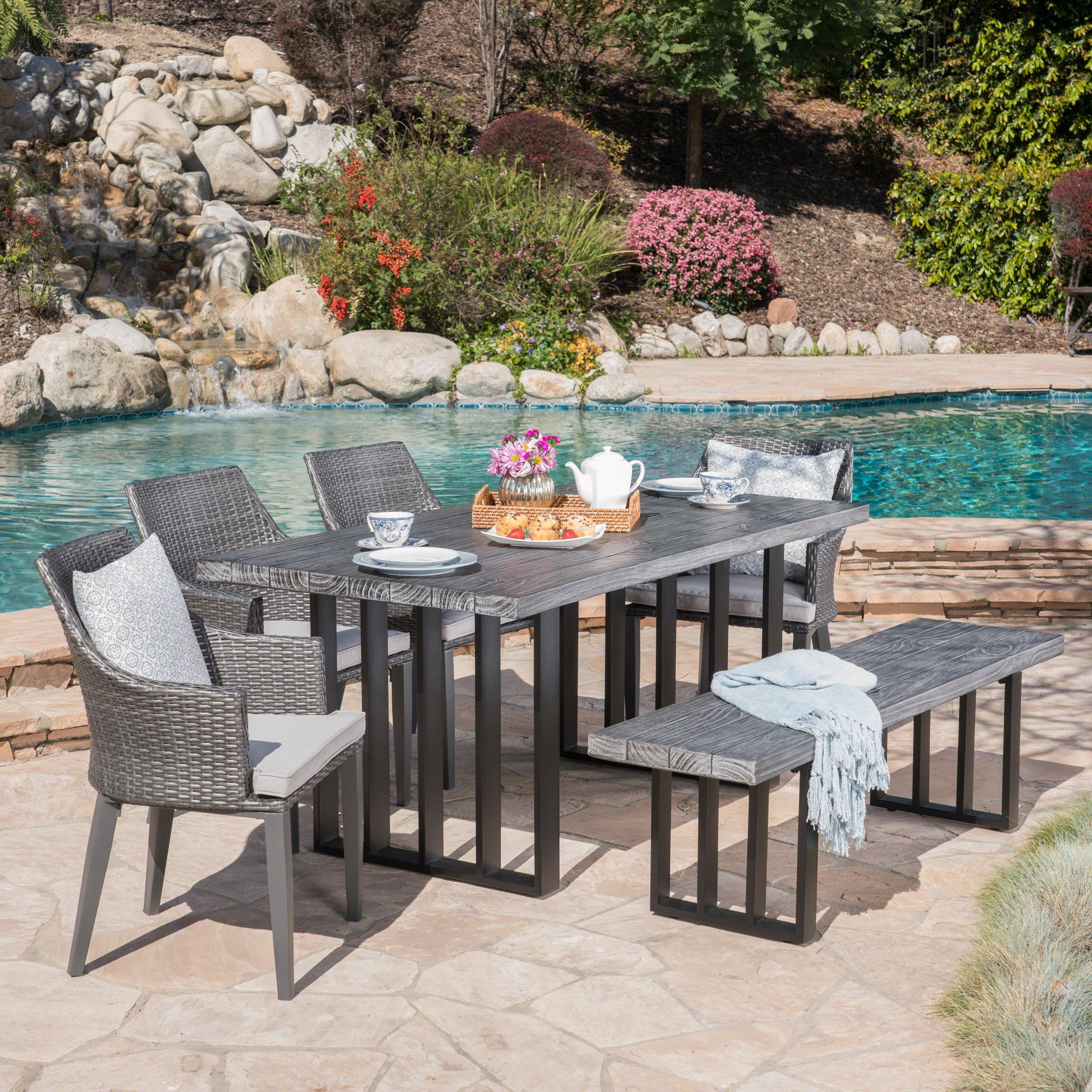 Beatrice Outdoor 6 Piece Wicker Dining Set with Weight ...