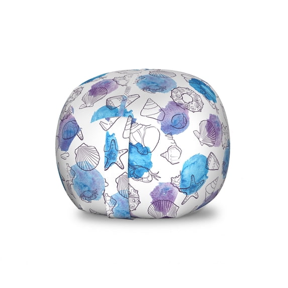 Marine Storage Toy Bag Chair, Watercolor Seashells Cockleshell Starfish Summer Ocean Beach Aquarelle, Stuffed Animal Organizer Washable Bag, Small Size, Azure Blue Violet White, by Ambesonne