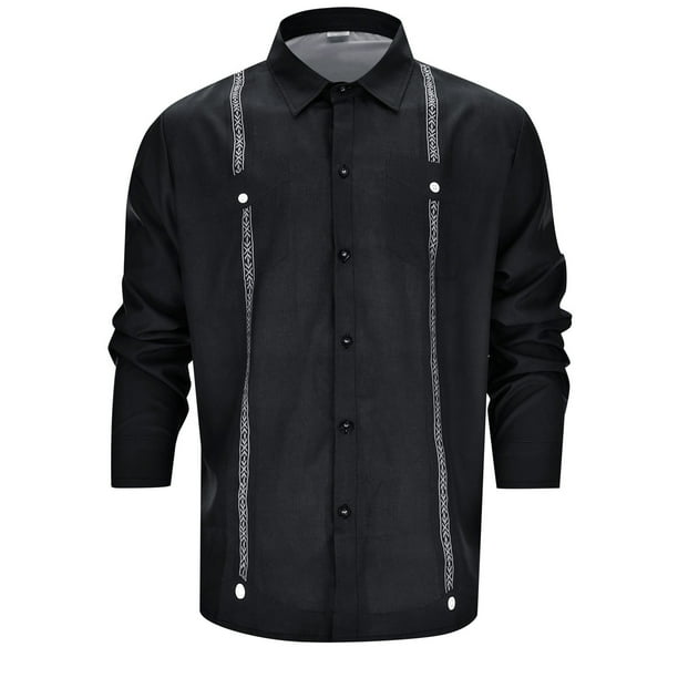 Camisas Para Hombre Manga Larga Camisa de manga larga para hombre, camisa con botones, blusa informal de negocios para hombre (Black, XXL)