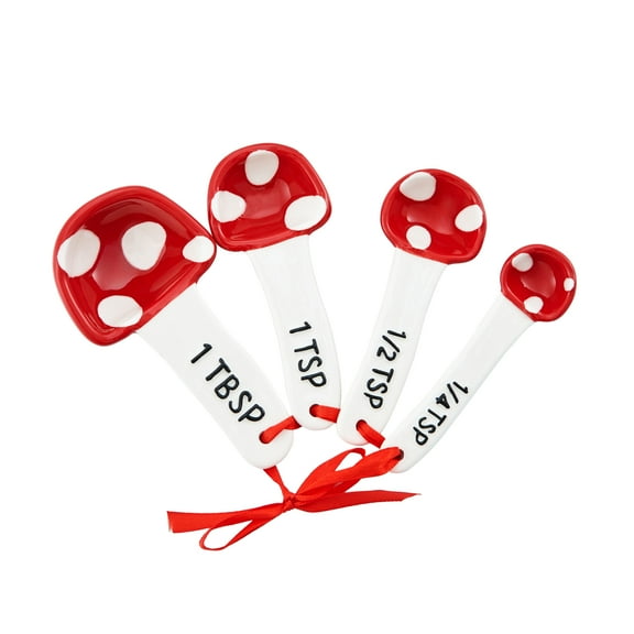 Bico Mushroom Gnome Hand Painted Stoneware Measuring Spoon Set, Cute Christmas Kitchen Accessories for Baking, Cooking, Dishwasher Safe