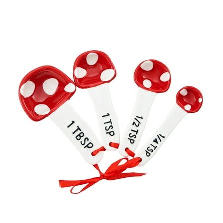 Bico Mushroom Gnome Hand Painted Stoneware Measuring Spoon Set, Cute Christmas Kitchen Accessories for Baking, Cooking, Dishwasher Safe