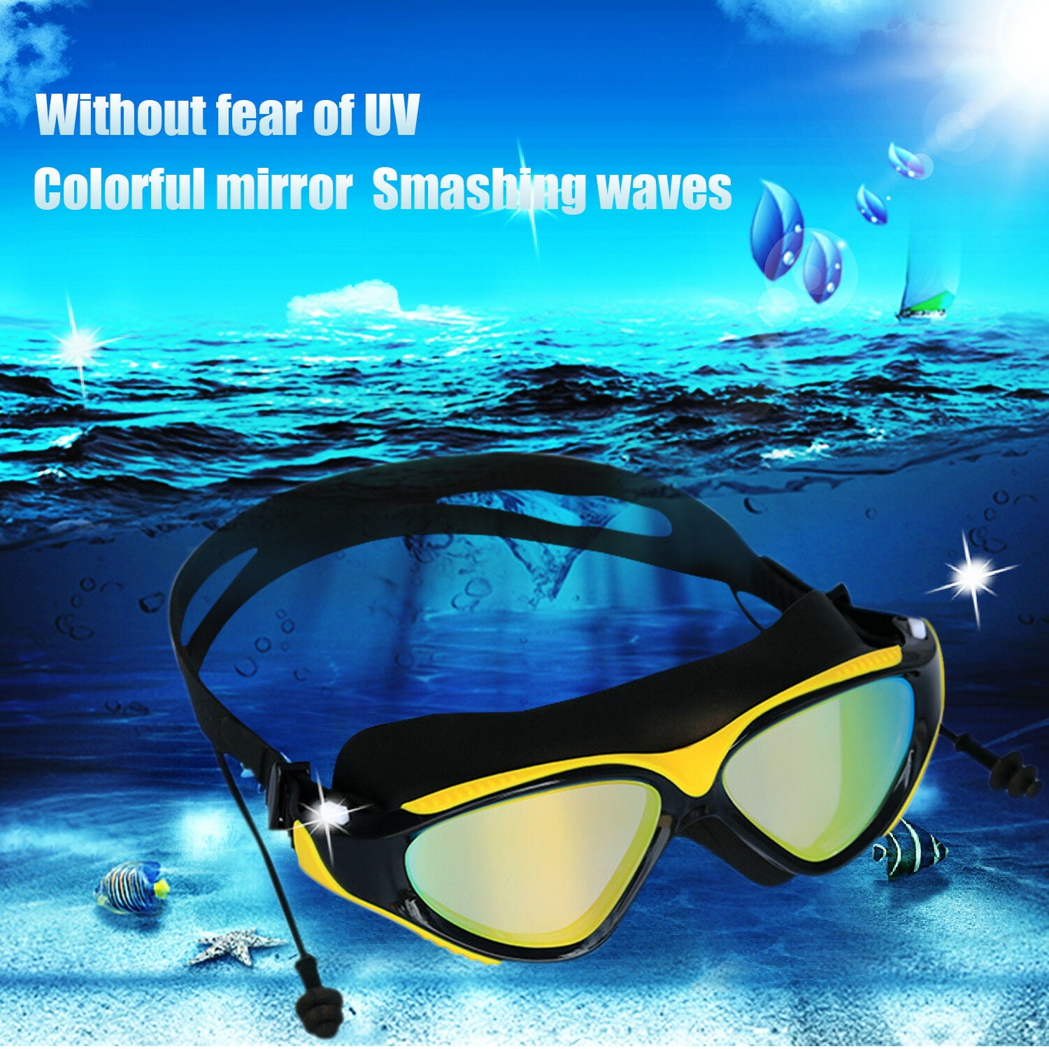 Swimming Googles Clear Glasses Anti Fog UV Protect Earplug Swim Pool Water Sport 