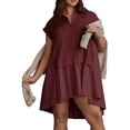 thumbnail image 4 of Summer Short Sleeve Womens Sweatshirt Dresses V Casual Oversized Patchwork Mini Dress, 4 of 6