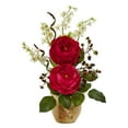 thumbnail image 3 of Nearly Natural Large Rose and Dancing Daisy in Wooden Pot, 3 of 7