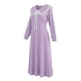 thumbnail image 5 of Aobny Lace Trim Sexy Nightgown Women Babydoll Night Shirts Long Collared Long Sleeve Purple Warm Nightgowns for Women,M, 5 of 6