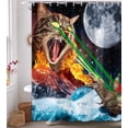 thumbnail image 4 of Funny Cat Shower Curtain, Cat Riding Dinosaur with Moon Fabric Shower Curtain with Hooks for Bathroom Decortaion, 4 of 7