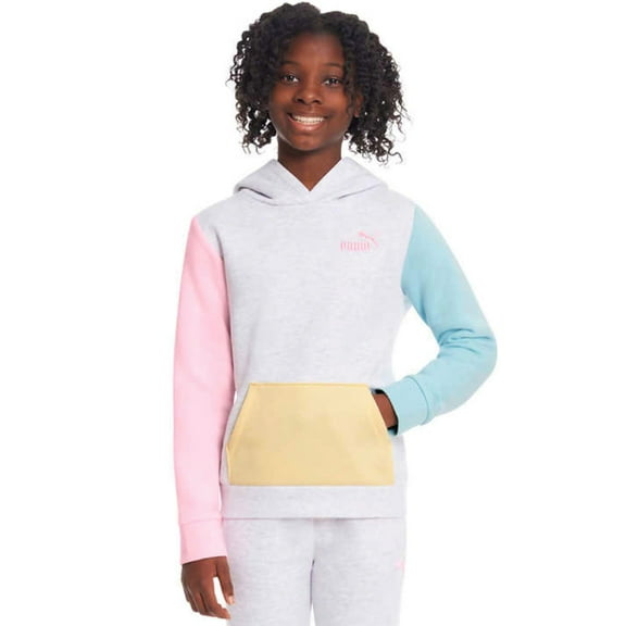 PUMA Big Girl's Youth Fleece Casual Sweatshirt Kangaroo Pocket Active Hoodie (White, XS)