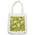 thumbnail image 1 of Floral Tote Bag, Flourishing Flower Pattern on Green Background Nature Illustration, Cloth Linen Reusable Bag for Shopping Books Beach and More, 16.5" X 14", Cream, by Ambesonne, 1 of 2