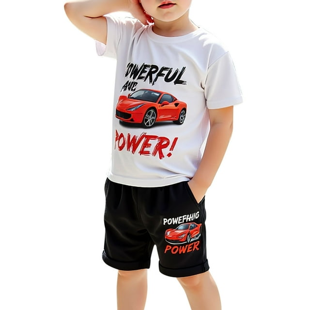 Ensemble de Tenues pour Petit Garçon, Imprimés Mignons à la Mode, Hauts à Manches Courtes, Shorts, Col Rond, Tenues d'Été pour Bébé Garçon, Ensembles de Tenues pour Garçons de 6-7 Ans