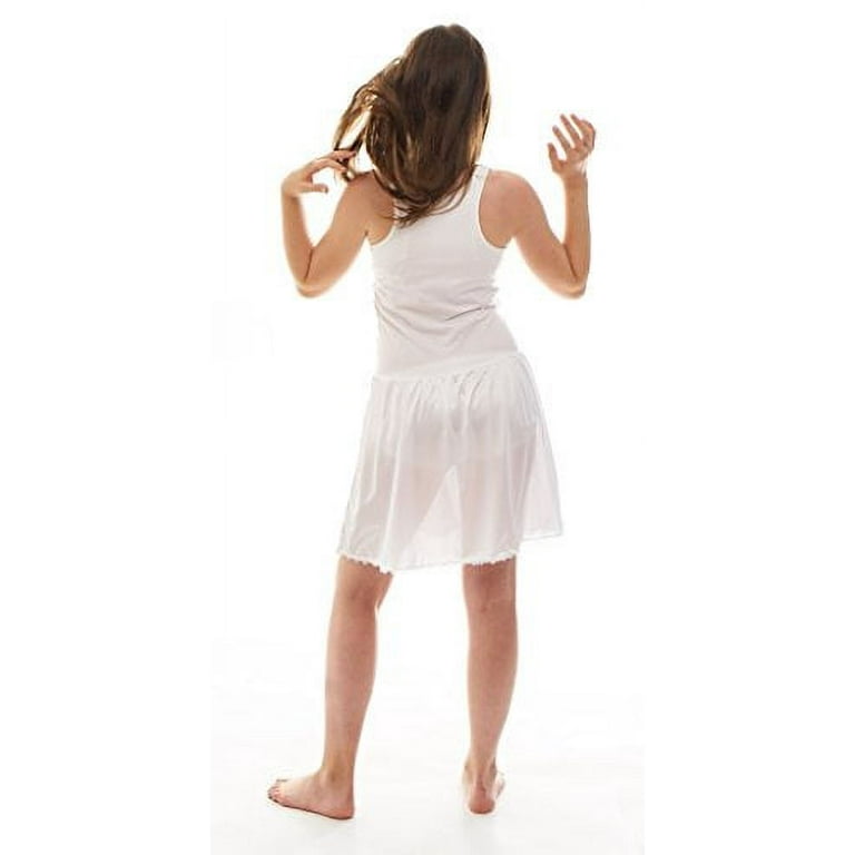 Sash Full Slip Sleeveless Under Dress With Built In Crop Top for Teen Girls  - 95% cotton, 5% Lycra Top (White, 12) 