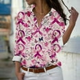 thumbnail image 2 of Kilaqueen October Breast Cancer Awareness Shirts for Women Pink Ribbon Print Long Sleeve Collared V Neck Button Down Business Work Blouses Dressy Casual Office Shirt, 2 of 5