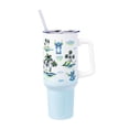 thumbnail image 1 of Vaso de acero inoxidable Silver Buffalo Disney Lilo and Stitch, diseño vintage de palmeras y flores, con asa y pajita, cabe en un portavasos estándar, 40 onzas, 1 of 5