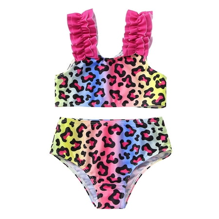 

Girls Swimsuit Summer Toddler Girls Rufflest Leopard Prints Two Piece Swimwear Swimsuit Bikini Set Swimming Suits for Kids
