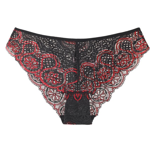 Plus Size Floral Lace Panties for Women Retro Seamless Briefs Underwear Black L