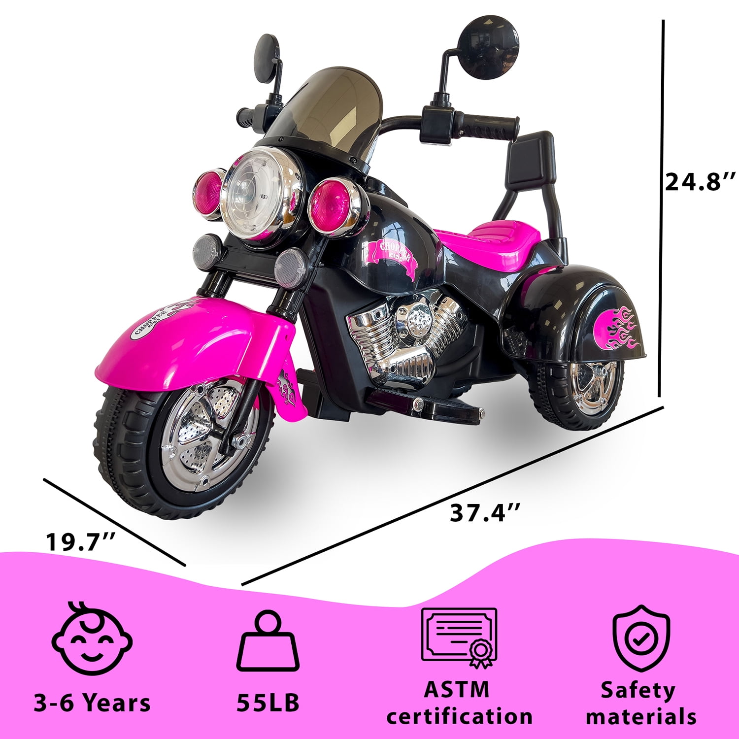 CIPACHO Trike Motorcycle 6 V Powered Ride on Motorcycle for Kids, 3 Years Old Above, Pink