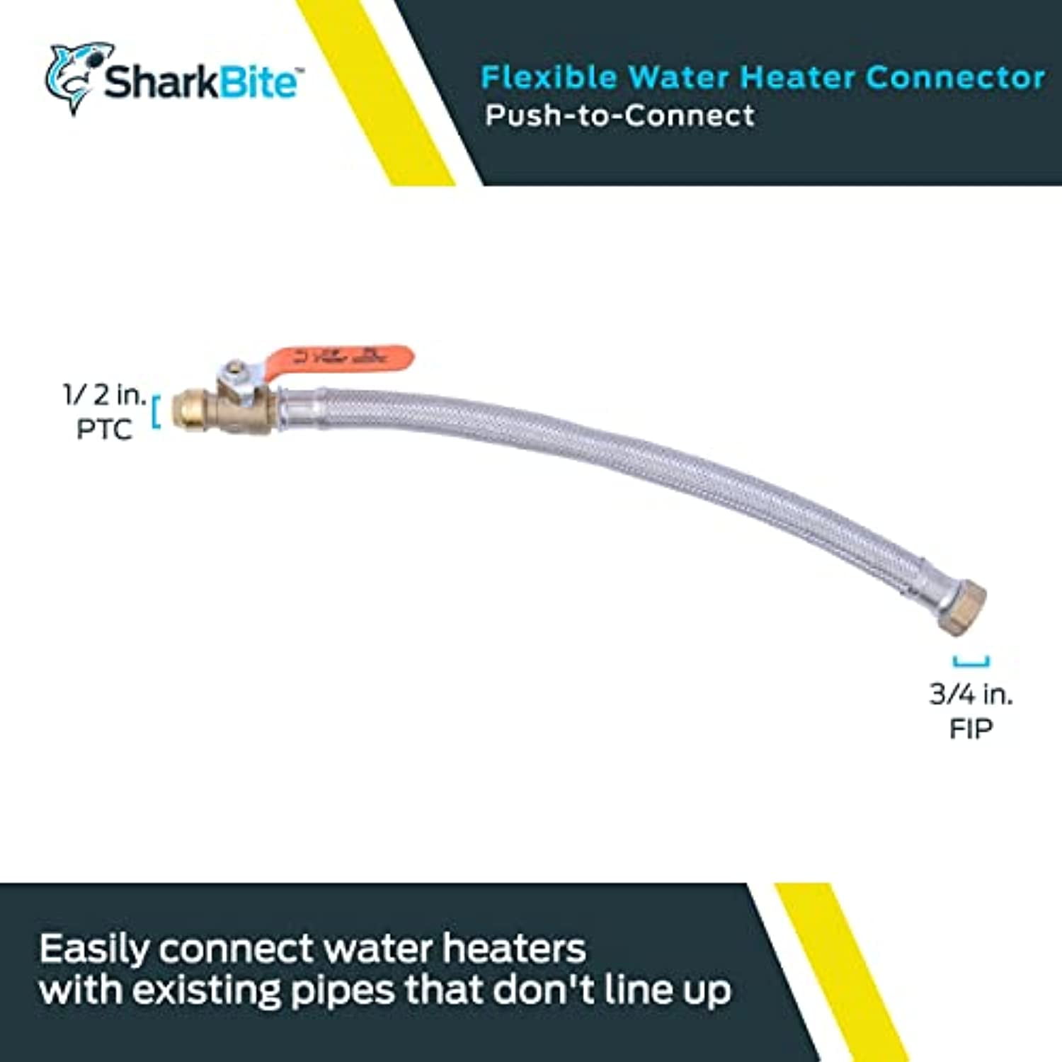 Shark Bite U3068FLEX18BVLF 1/2" X 3/4" X 18" Stainless Steel Braided Flexible Water Heater Connector With Ball Valve