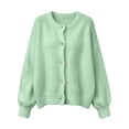 thumbnail image 3 of Women Fuzzy Knit Cardigan Sweater Crew Neck Button Down Long Puff Sleeve Loose Fuzzy Open Front Knit Coat for Fall Winter, 3 of 3
