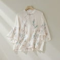 thumbnail image 2 of Uinagy Chemise Rétro Brodée d'Été pour Femmes Col Montant Style Zen Col Oblique, 2 of 9