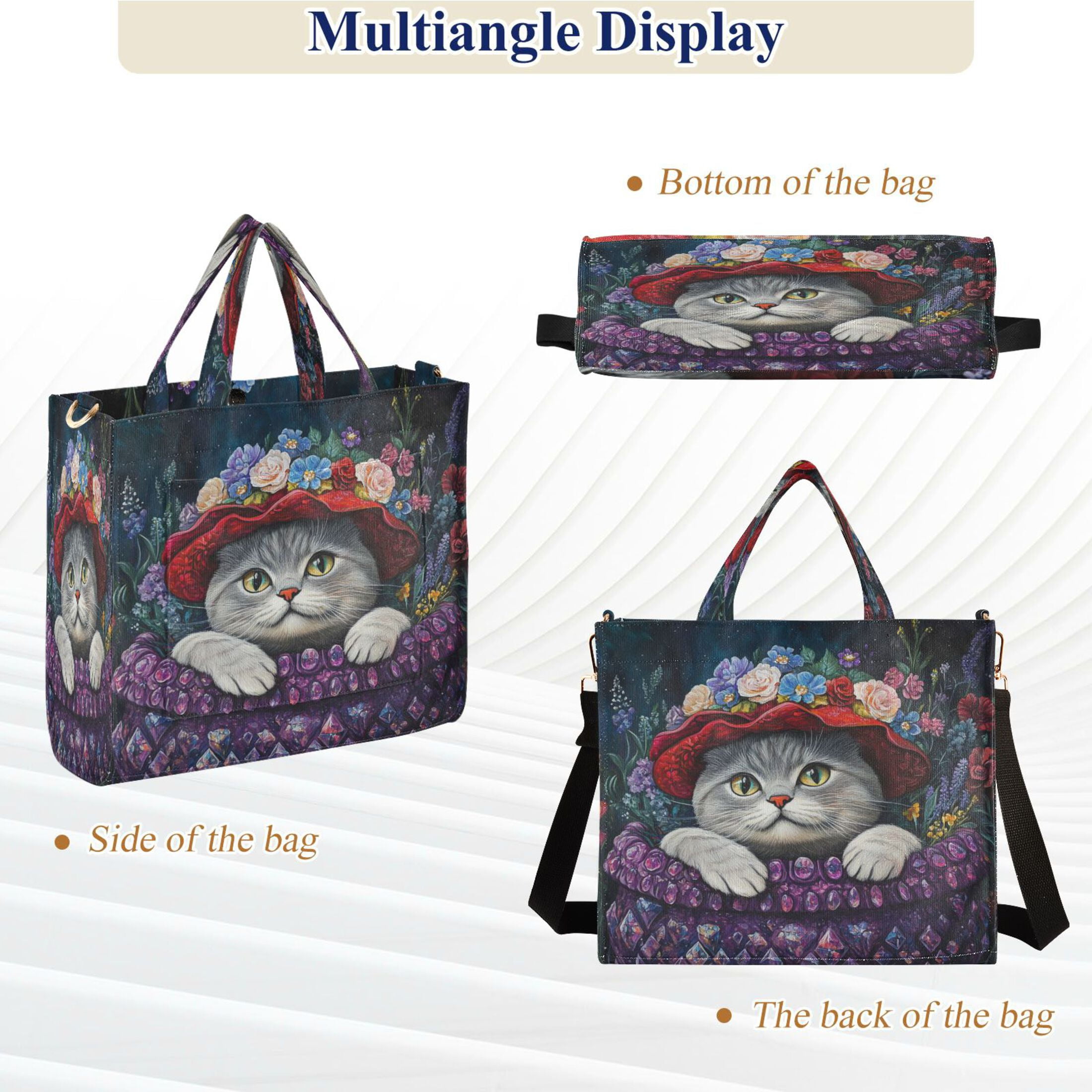 Wobogo Cute Cat Wearing Wreath Corduroy Tote Bag for Women Travel Crossbody Bag Purse Women Shoulder Bags Work Handbags Daily Commuter Bag 10.2×9inch