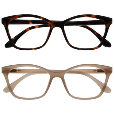 OPULIZE KAT Reading Glasses - 2-Pack - Cat-Eye Frame - Brown, Taupe - Men & Women - Spring Hinges - RR59-2U -  2.50