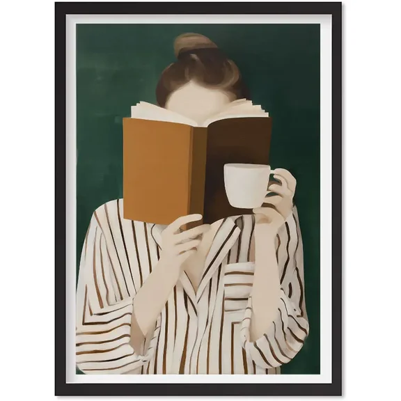Reading Woman Art Print: Abstract Book Lover, Eclectic Home Decor, Matte Canvas Stretched, Posters for Room Bedroom Living Room Bathroom Wall Decor, Posters & Art Prints, Gift.