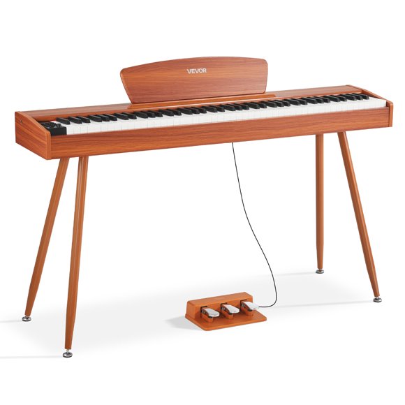 VEVOR Weighted Digital Piano, 88 Keys Fully Weighted, Electric Piano Keyboard with Sheet Music Stand, Triple Pedal, Power Adapter, 280 Tones, Support Wireless Connection, Wood Color
