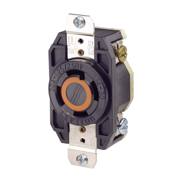Leviton Flush Mounting Locking Receptacle, 30 Amp, 125/250 Volt, Industrial Grade, Grounding, 2710, Black
