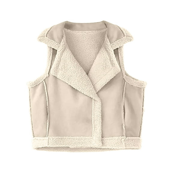 Tawop Vest Woman Suede Vest Sleeveless Beige Vest L