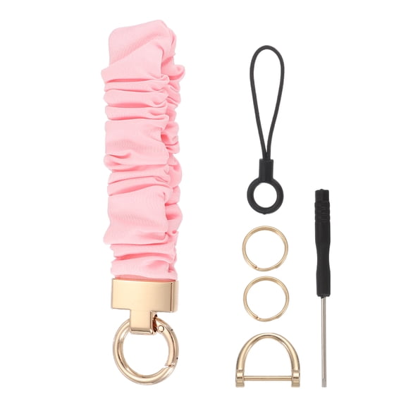 Keychain Wristlet, Scrunchie Key Chain Wristlet with D Ring Black for Car Key Holder and Gym for Purse, Pink