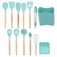 thumbnail image 4 of Silicone Kitchenware, Spatula Spoon Set Wooden Handle Hygienic Heat Insulation Stick Free  For Home Dark Green, 4 of 8