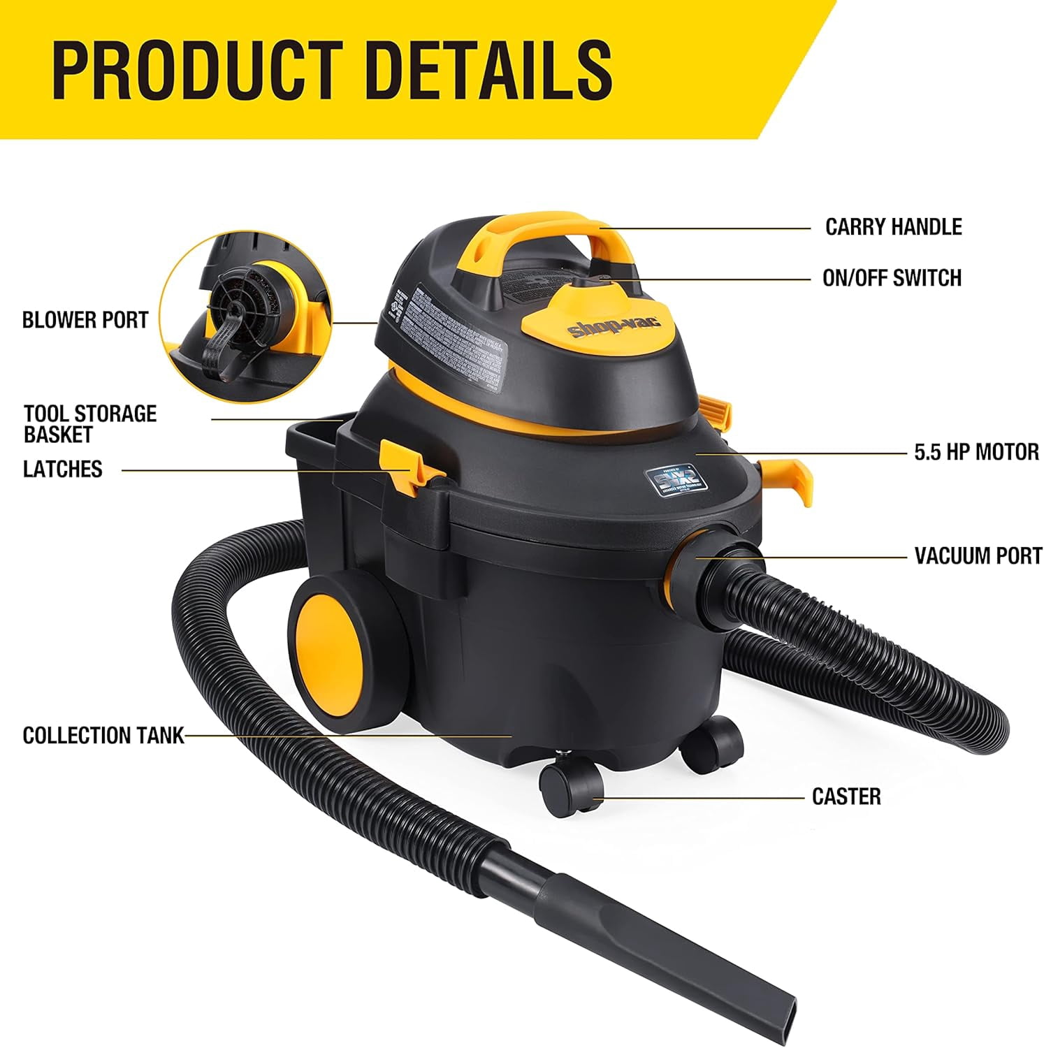 Shop-Vac 4 Gallon 5.5 Peak HP Wet/Dry Utility Vacuum with SVX2 Motor Technology, 3 in 1 Function Portable Shop Vacuum with Cart, Attachments, 5914000