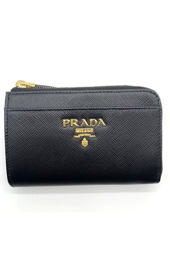Pre-Owned Prada Coin Case Fragment in Saffiano Metal, Black, 1PP122