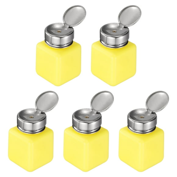 Distributeur de Solvant et d'Alcool 5 Pcs 120 ml (4 Oz) Dissolvant de Vernis à Ongles, Bouteille Pompe à Pression pour Dissolvant de Liquide avec Tête de Pression en Acier Inoxydable pour Nettoyant à l'Acétone, Jaune