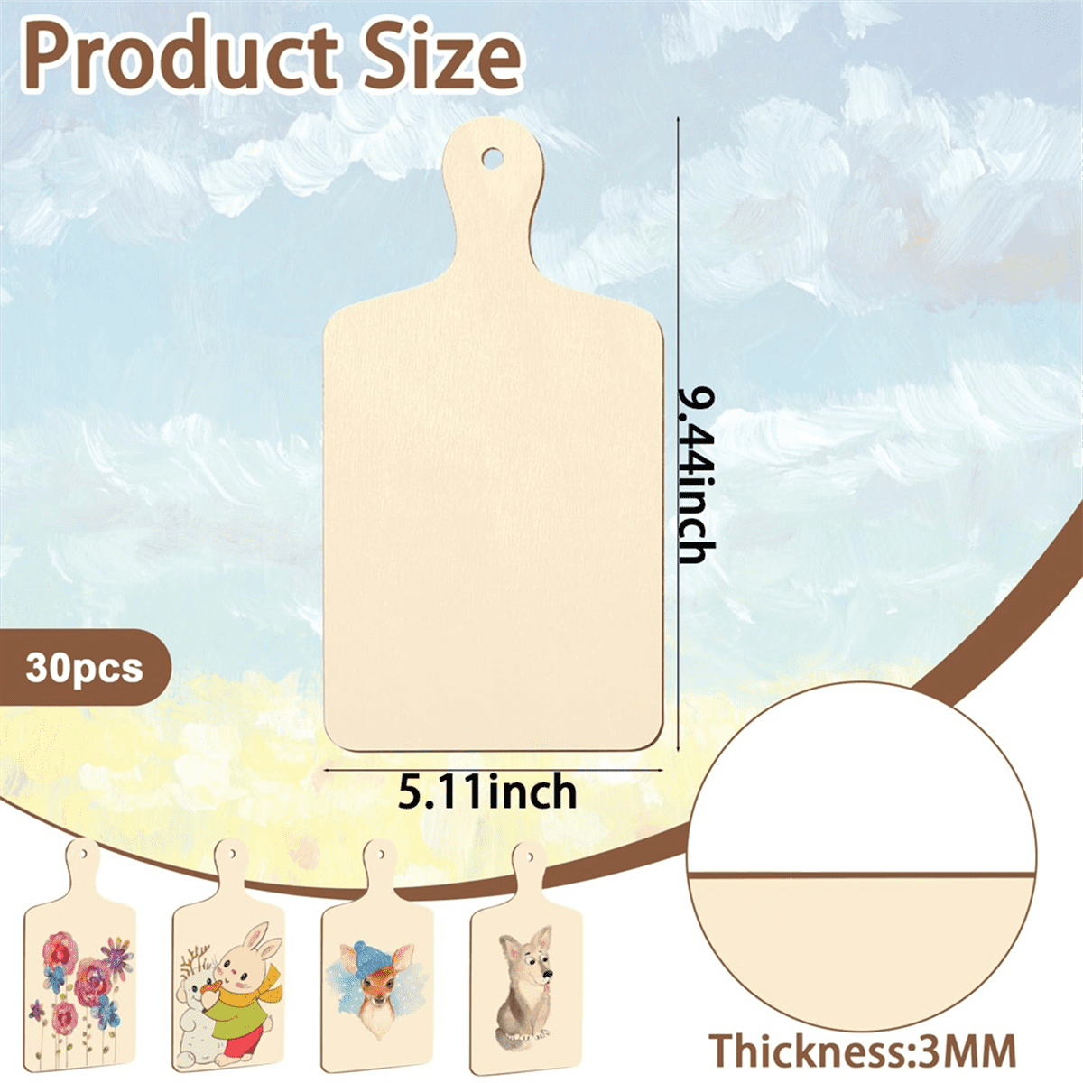 30 Pcs Mini Wooden Cutting Board for Crafts Small Charcuterie Boards Bulk with Handles for DIY Kitchen Cooking Decor