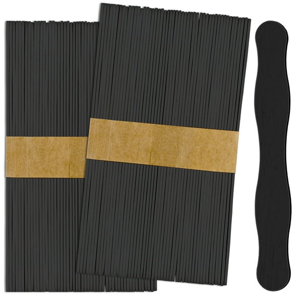 100 Pack Black Painted Wavy Craft Sticks for Fan Handles, Craft Supplies, Wedding Fans, Auction Paddles, 8 Inch Jumbo Black Popsicle Sticks