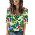 thumbnail image 2 of Women's Summer V Neck Tops Tie-dye/Floral Printed Short Sleeve Summer Graphic Tee Shirts Loose Fit Plus Size Casual Tshirts (M, Green), 2 of 7