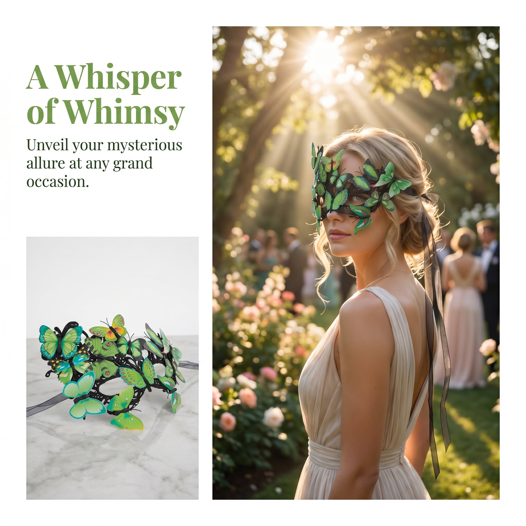 Unique Bargains Butterfly Masquerade Venetian Mask for Costume Party Green 9.8" x 7.1"