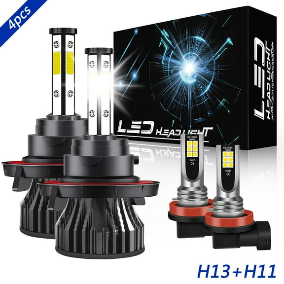 Obndvu H13 High&Low Beam H11 Fog Light for Ford Flex 2009-2018 LED Headlight Bulb 6000K White 4pcs