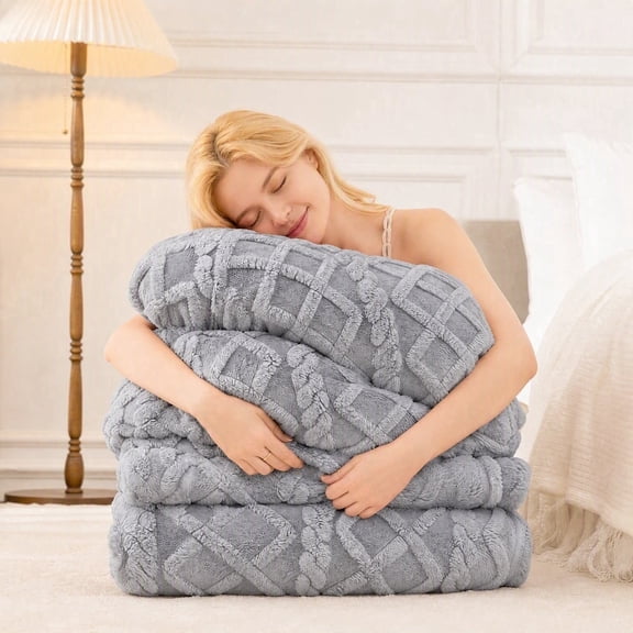 1PC Reversible Warm Winter Bed Comforter Ultra Soft Fluffy Bedding Quilts, Twin Size Gray