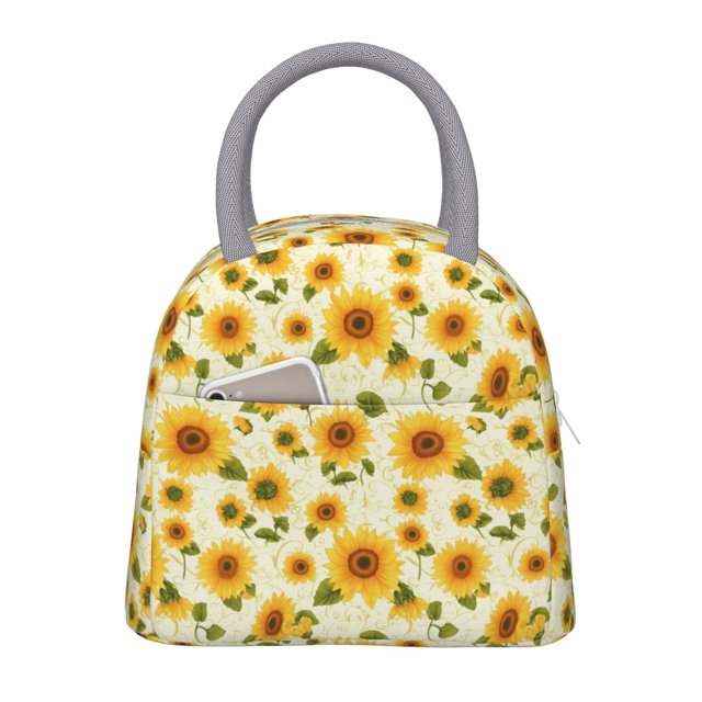 Easygdp European-style Pattern Sunflower Bolsa de Almuerzo Insulada Grande, Forro de Aluminio, Diseño Espacioso, a Prueba de Fugas, Ideal para Trabajo, Picnics, Viajes y Actividades al Aire Libre