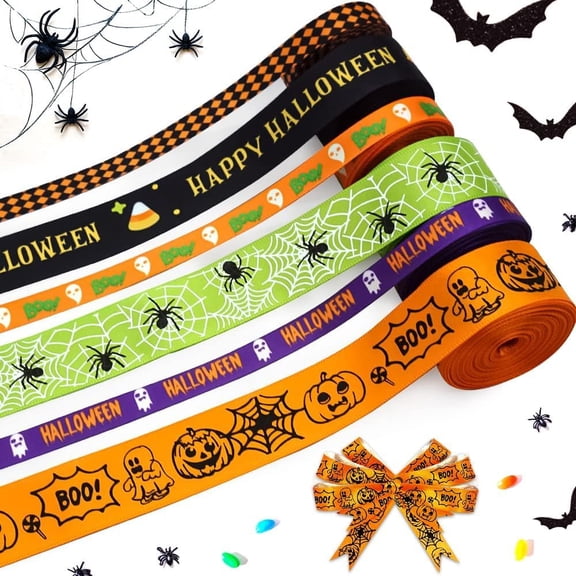 Hsomely 6PCS Satin Ribbons, Halloween Decor Ribbons 5 Yards for Party Gift Wrap Indoor Outdoor Craft Supplies