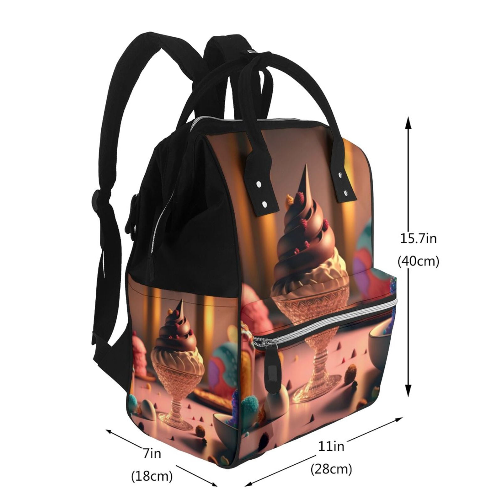 Fuzoiu Colorful Cake Ice Cream Print Diaper Bag Backpack,Baby Essentials Travel Tote,Multi function Waterproof Diaper Bag, Travel Essentials Baby Bag - Unisex