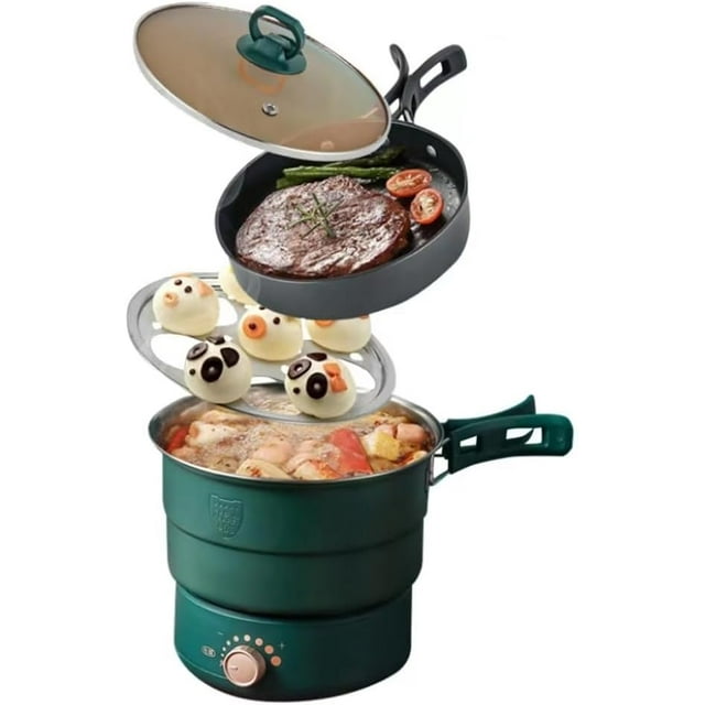 110V/220V Electric Split Cooking Pot Foldable Multifunctional Pot Frying Pan Hot Pot Steamer Rice Cooker Soup Machine Water Boiler Travel