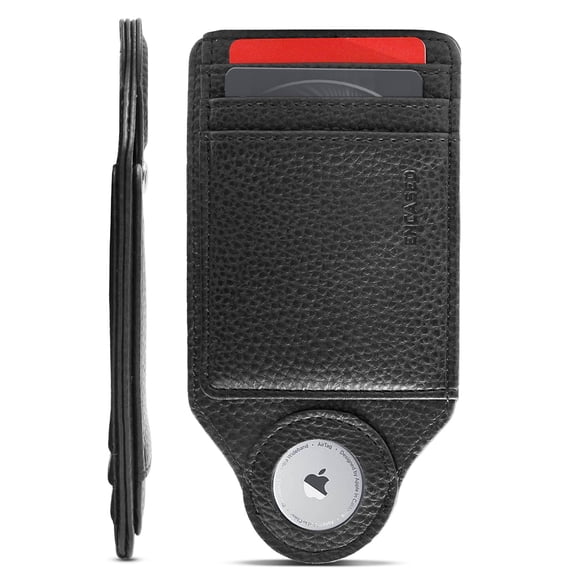 Encased Airtag Wallet for Men, PU Leather Card Holder Compatible with Apple Airtag (Black)