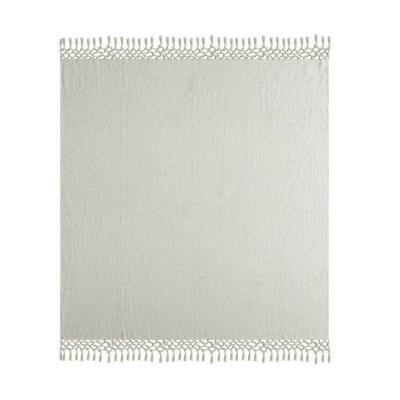 LR Home Grey/Cream Herringbone All-Natural Cotton Throw Blanket